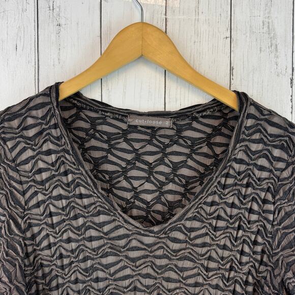Cut Loose Brown Black Geometric Asymmetric Long Sleeve Tunic Dress Size Medium - Picture 3 of 14